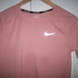 NIKE Running Short Sleeve Pink Women's Dri-Fit Top T-Shirt Small Vented Back